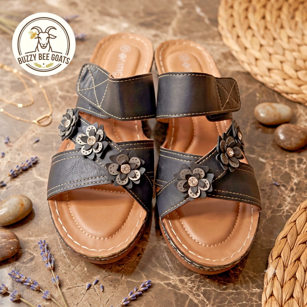 Patrizia by Spring Step Leather Floral Embellished Wedge Slide Sandals Women